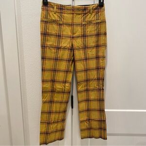 Maeve Anthropologie mustard yellow plaid trouser pants size 2, super cute